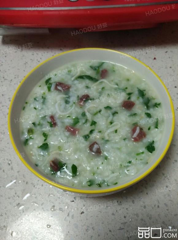 菠菜银鱼牛肉粥