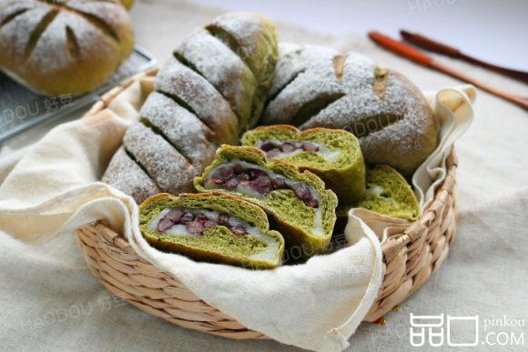 抹茶麻薯红豆面包