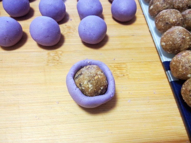 紫薯花生馅芝麻饼#本步骤12