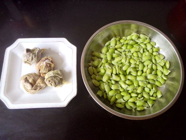 石笋干炒毛豆子步骤1