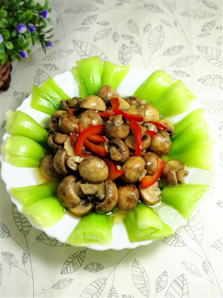 白蘑菇扒油菜步骤13
