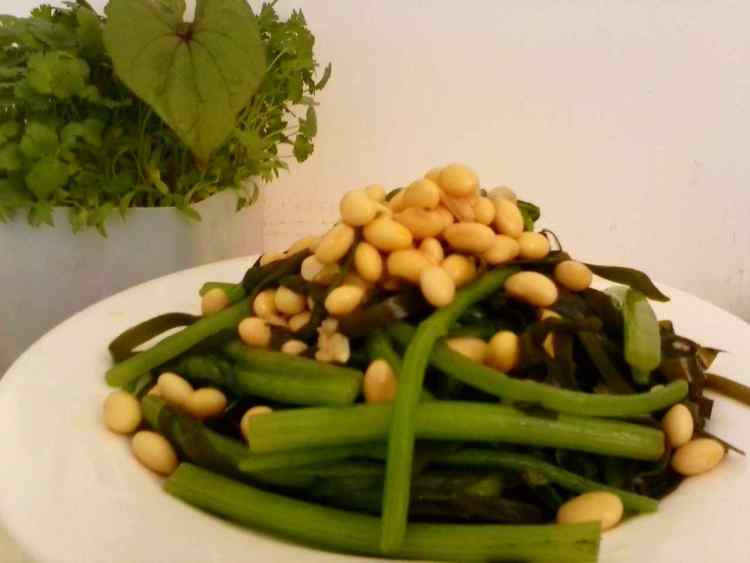 凉拌海带黄豆茼蒿杆步骤7