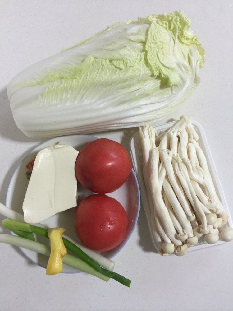 西红柿白菜豆腐汤步骤1