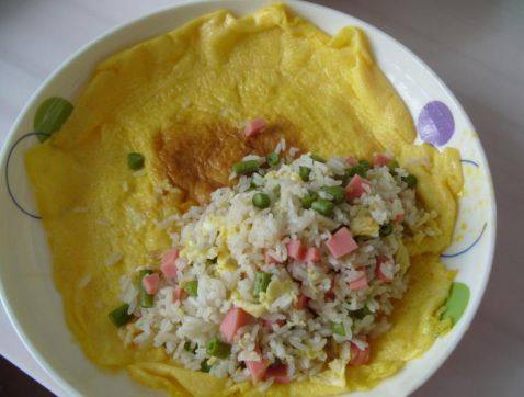 蛋皮包豇豆火腿炒饭步骤8