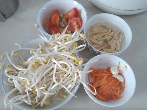 茄香豆芽鸡丁煮面步骤1
