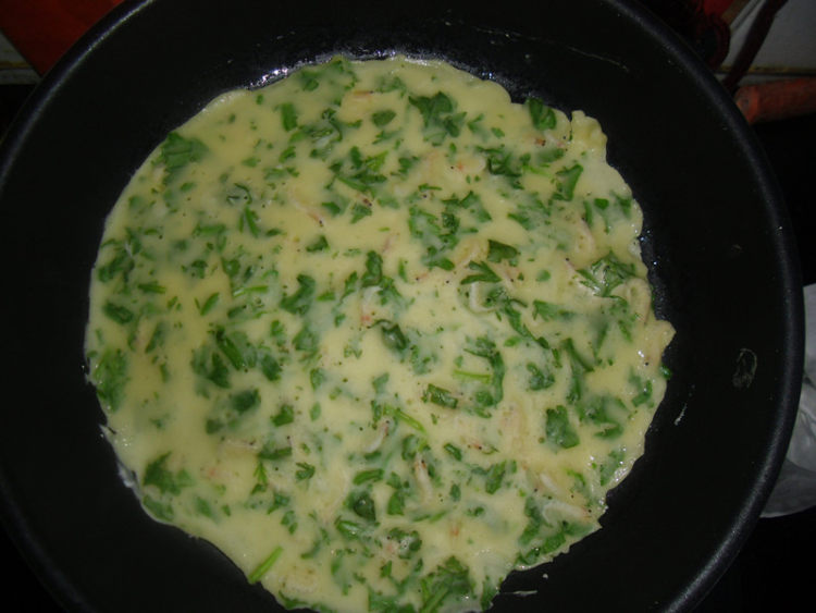 茼蒿虾米鸡蛋饼步骤4