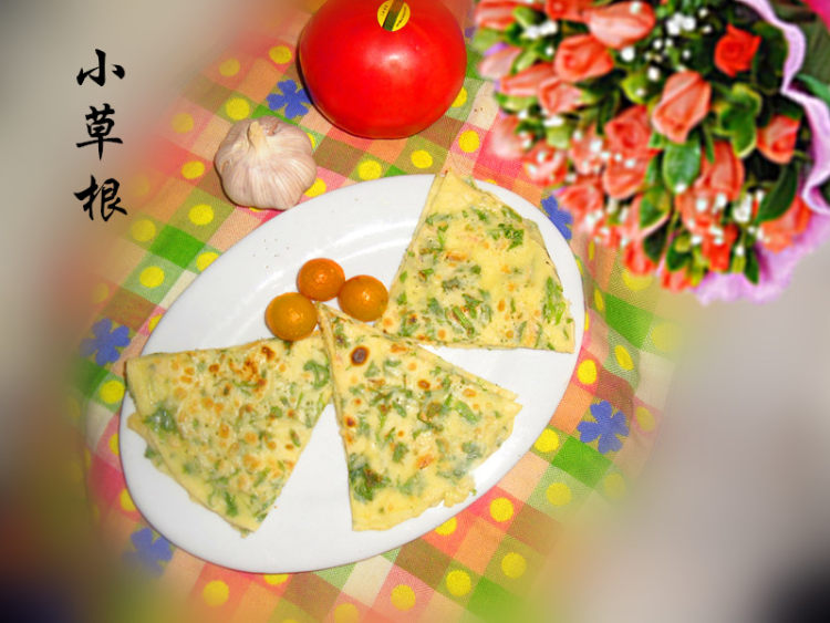 茼蒿虾米鸡蛋饼步骤8