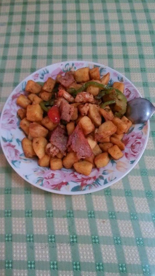 培根鲜虾炒馒头步骤13