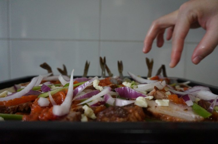 叉烧肉大虾双拼pizza步骤25