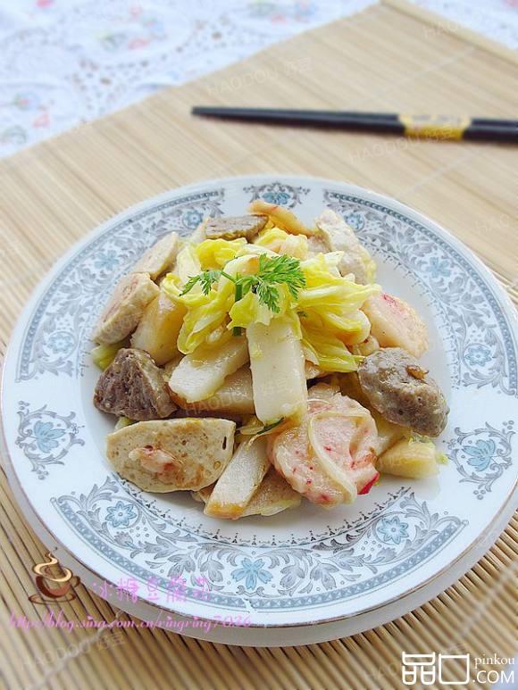 杂锦肉丸炒年糕