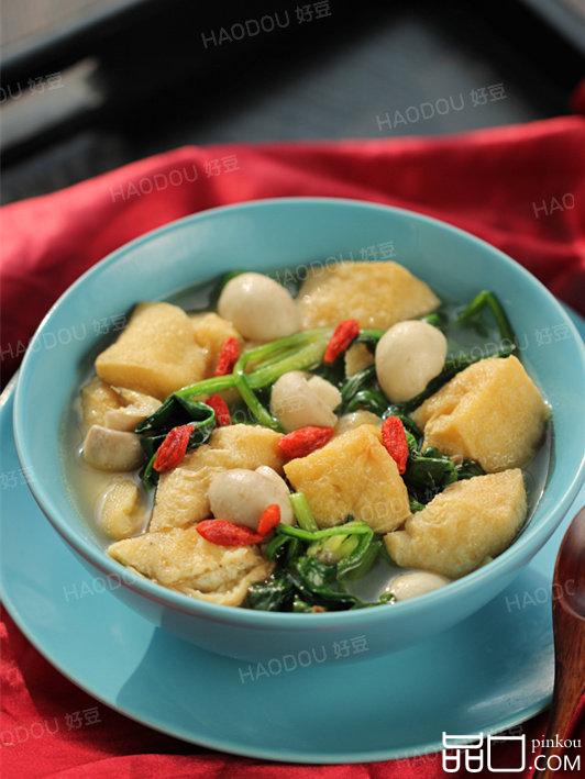 菠菜口蘑烩豆腐泡