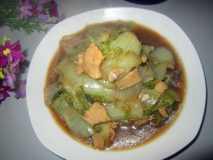 蚝油白菜鸡片步骤12