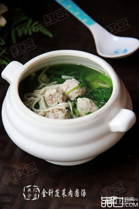 金针菠菜肉圆汤