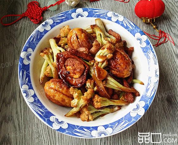 虎皮蛋肉片炒花菜