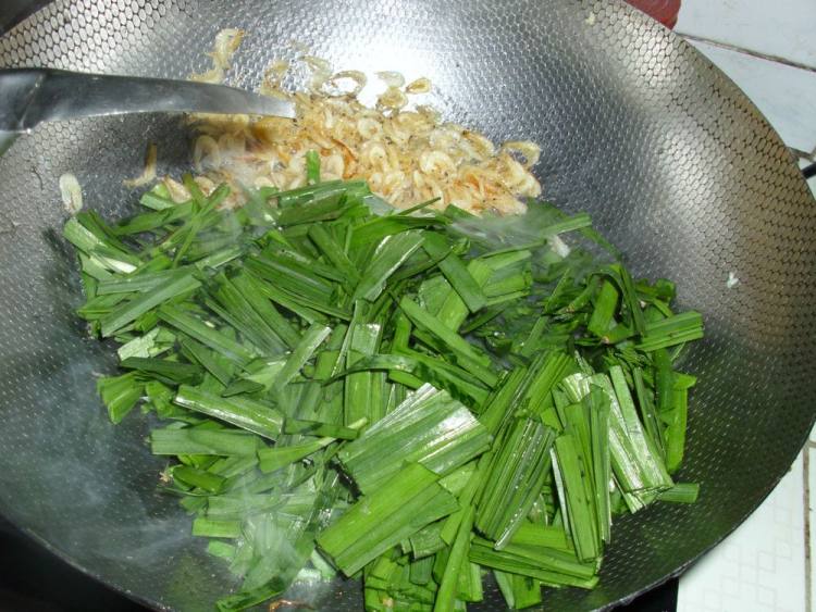 虾皮炒韭菜步骤3