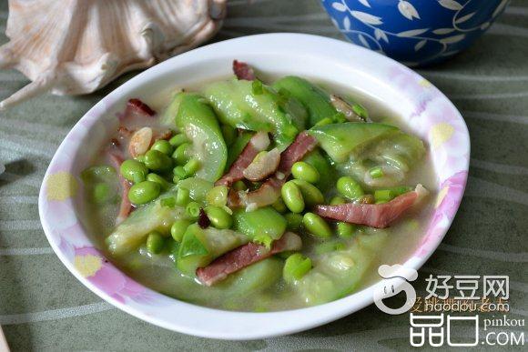 腊味毛豆丝瓜汤
