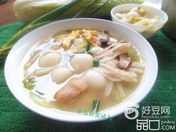 鸡肉双菇时菜咸丸