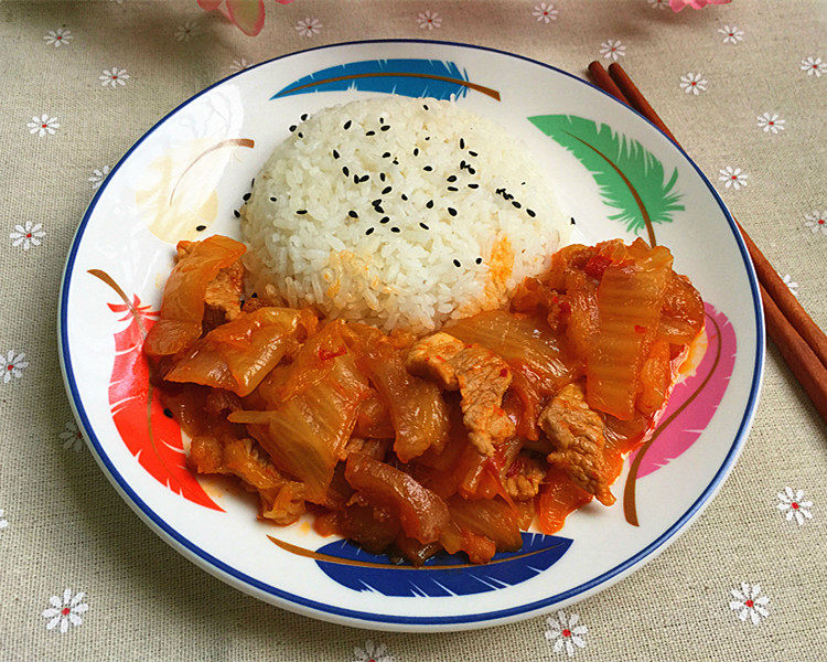 五花肉炒辣白菜盖饭步骤16