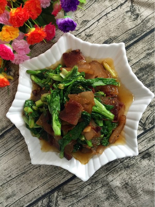 菜苔炒腊肉步骤13