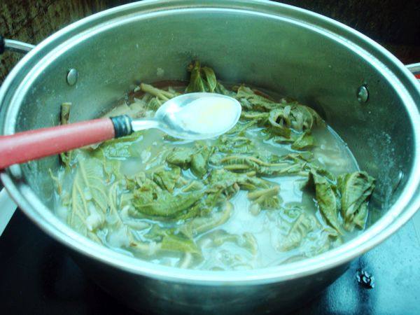 腊肉蚕豆煮象耳叶步骤9