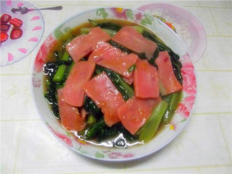 火腿炒油麦菜步骤7