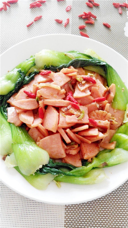 油菜炒火腿步骤10