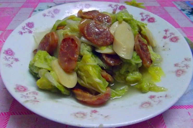 绍菜炒双肠步骤6