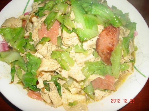 香肠炒甘蓝干豆腐步骤9