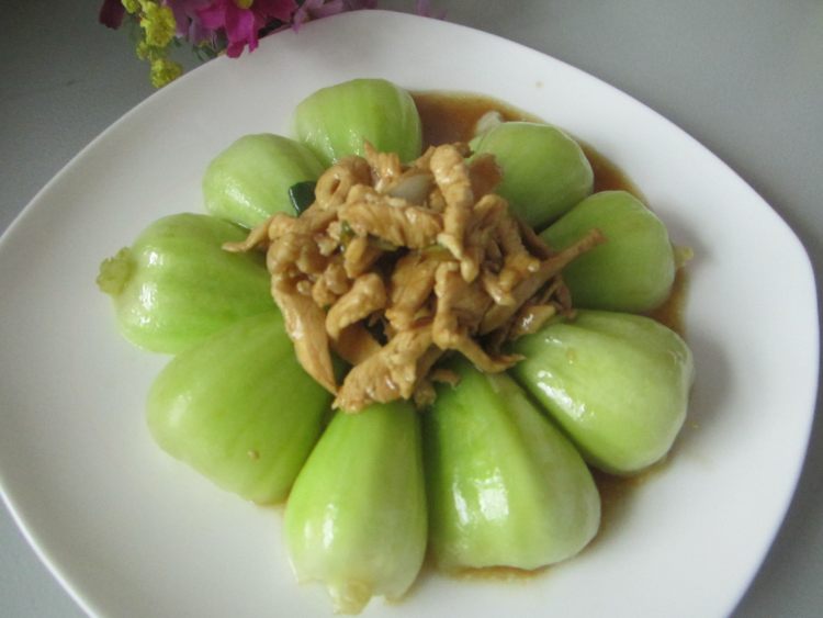 油菜炒鸡丝步骤8