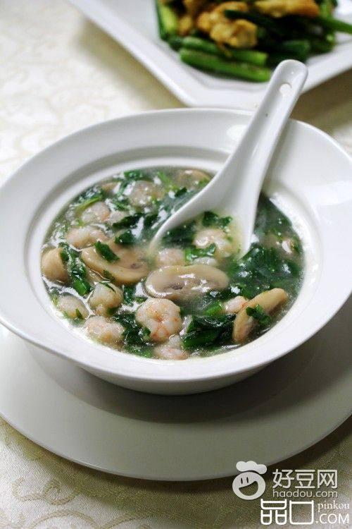 荠菜虾仁双菇羹