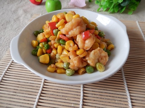 豌豆玉米炒虾仁步骤11