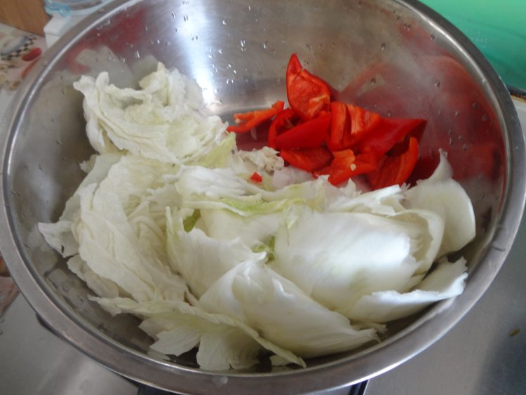 红椒肉片炒白菜步骤3