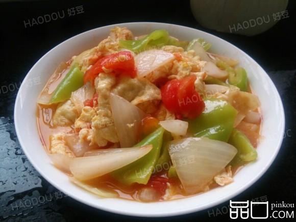 洋葱西红柿尖椒炒鸡蛋