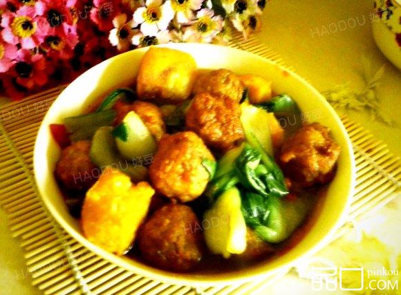 油菜焖肉丸子