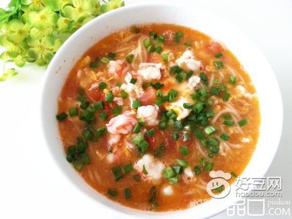 西红柿鲜虾鸡蛋面