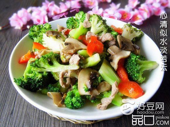 口蘑肉丝烩西兰花