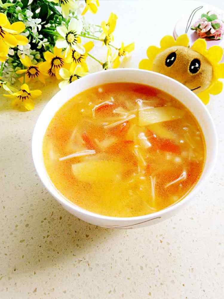 西红柿金针菇瘦肉汤步骤8