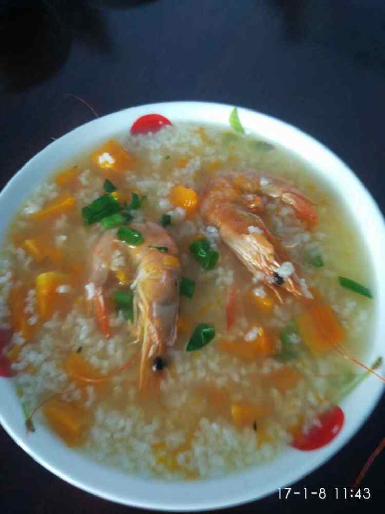 南瓜虾粥步骤8