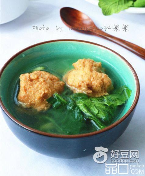 小白菜苗豆腐丸子汤