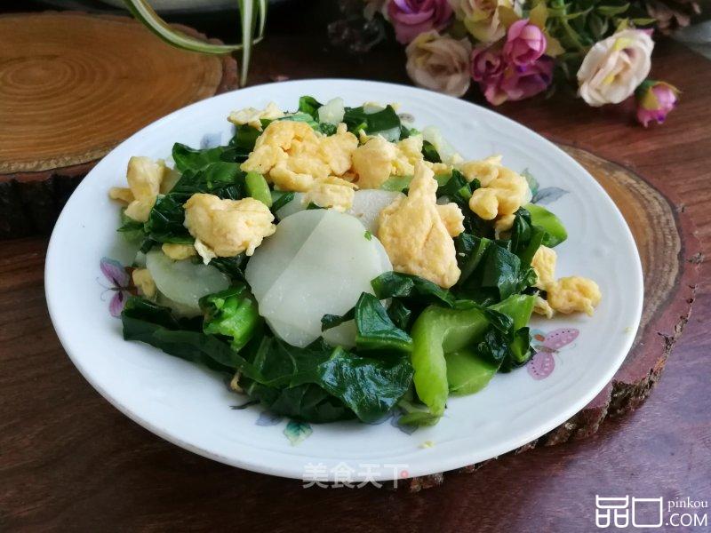 鸭蛋牛皮菜炒年糕