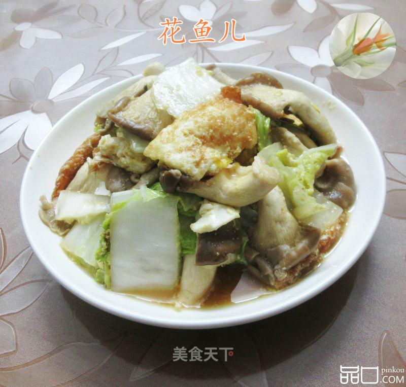 煎鸡蛋秀珍菇炒大白菜