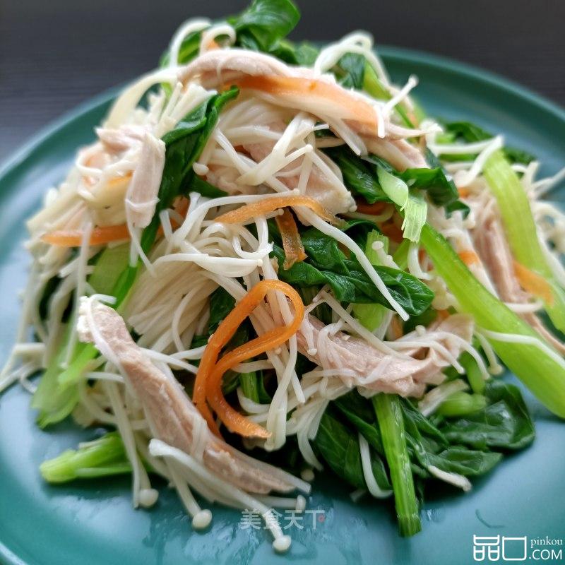 熟肉拌金针菇鸡毛菜