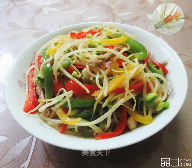 肉丝彩椒炒黄豆芽