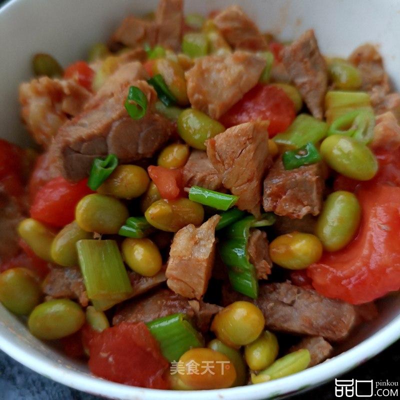 回锅肉丁炒毛豆