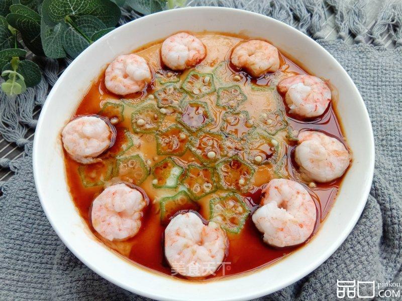 虾仁秋葵蒸鸡蛋