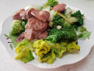 黄心菜炒腊肠步骤8