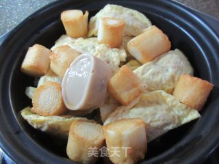 花菜干贝烧蛋饺煲步骤5