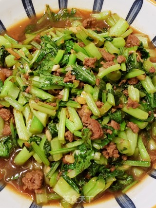 肉末炒菜心步骤6