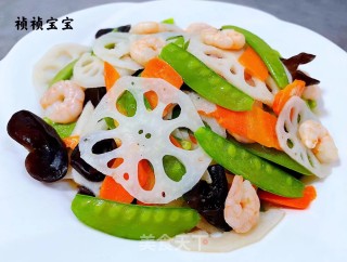 #快手小炒#荷兰豆藕片木耳胡萝卜炒虾仁步骤11