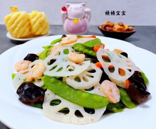 #快手小炒#荷兰豆藕片木耳胡萝卜炒虾仁步骤14